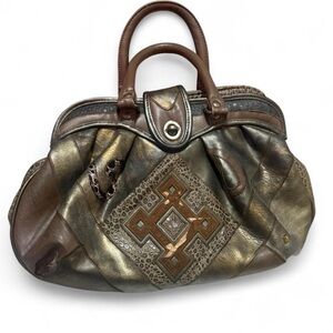 Vintage Nas Chic Metallic and Brown Women's Shoulder Bag